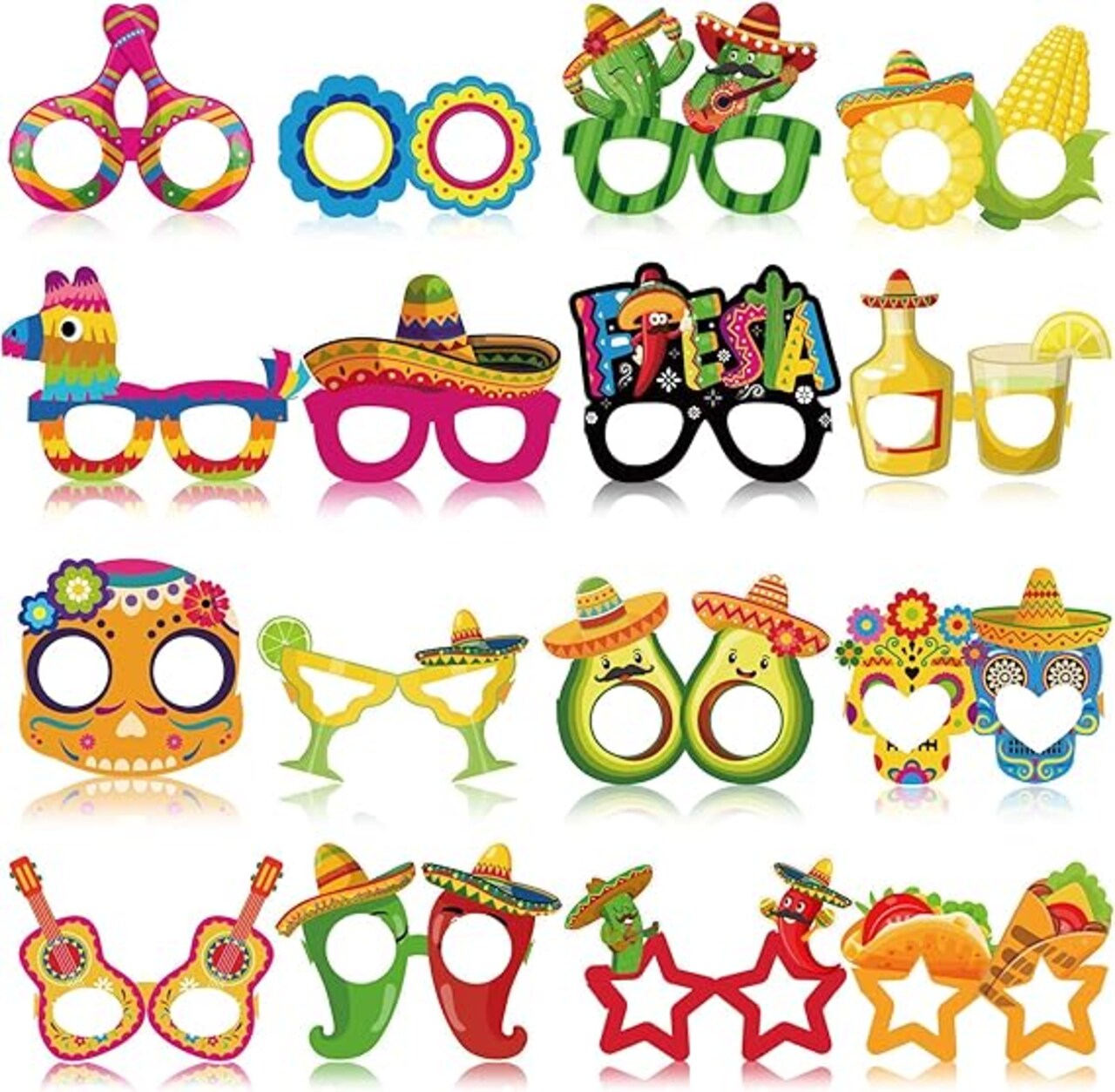 32 Pcs Mexican Party Decorations Paper Eyeglasses Cinco De Mayo Taco Party Favors Photo Booth Props Glasses for Fiesta Party Mexican Carnival Supplies Day of the Dead Decor